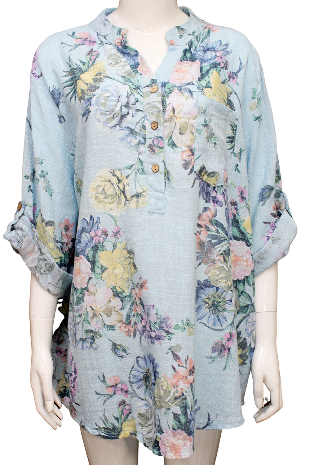 Flower Garden Print Long Sleeve Cotton Shirt