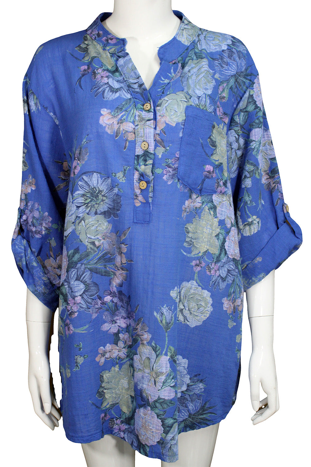 Flower Garden Print Long Sleeve Cotton Shirt