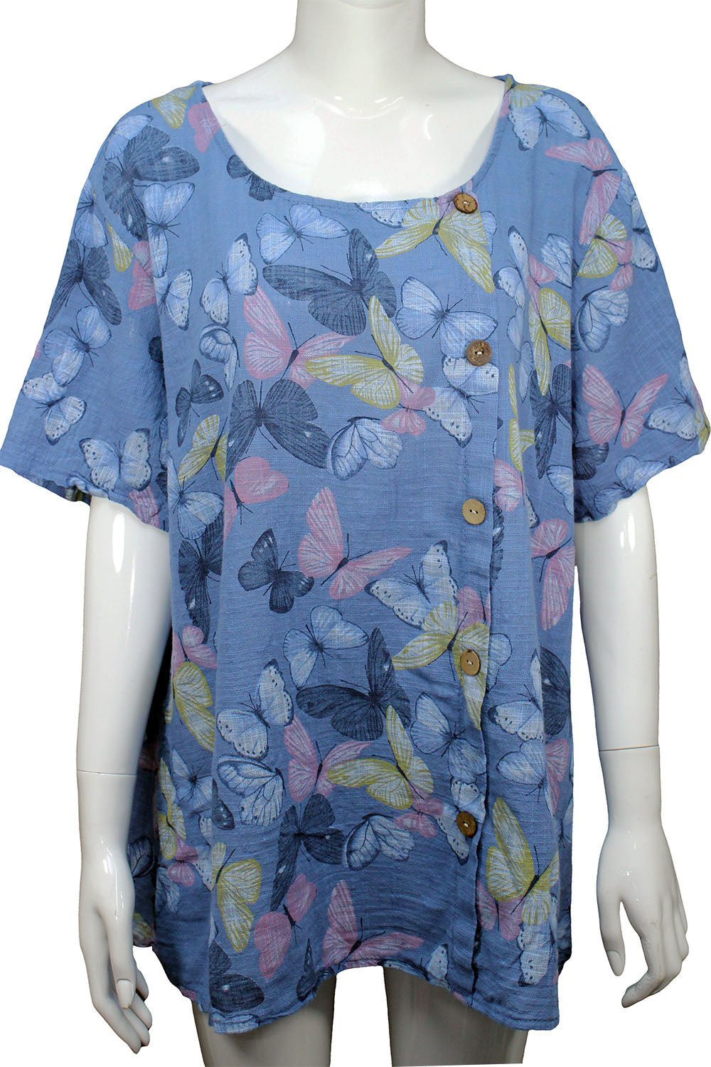 Butterfly print cotton tops with button details