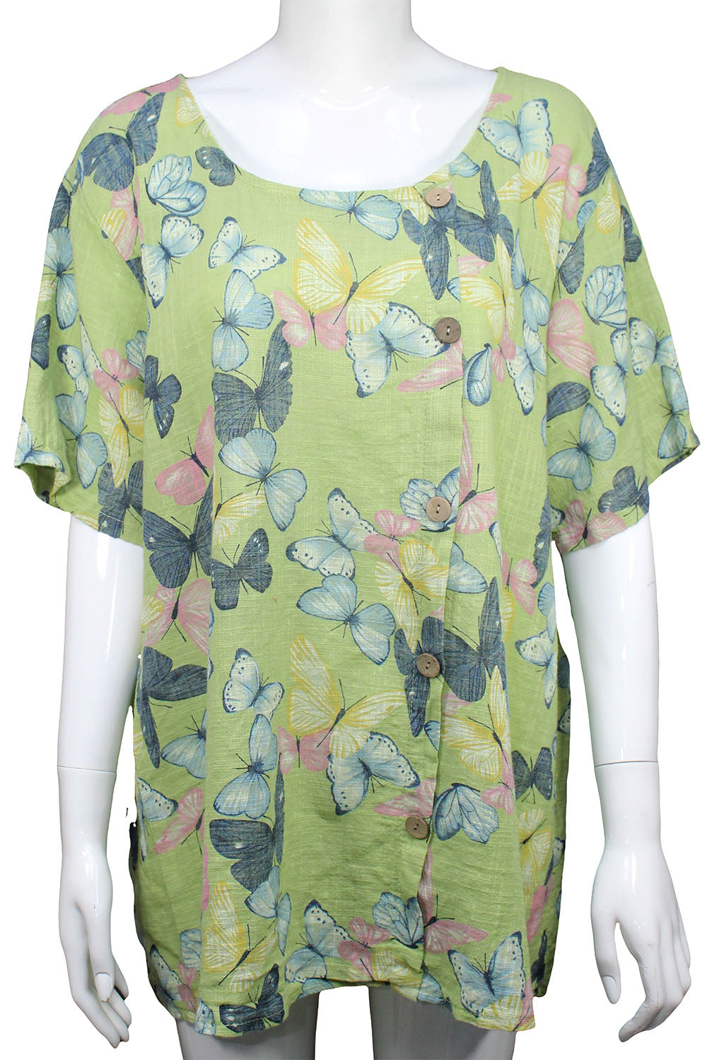 Butterfly print cotton tops with button details