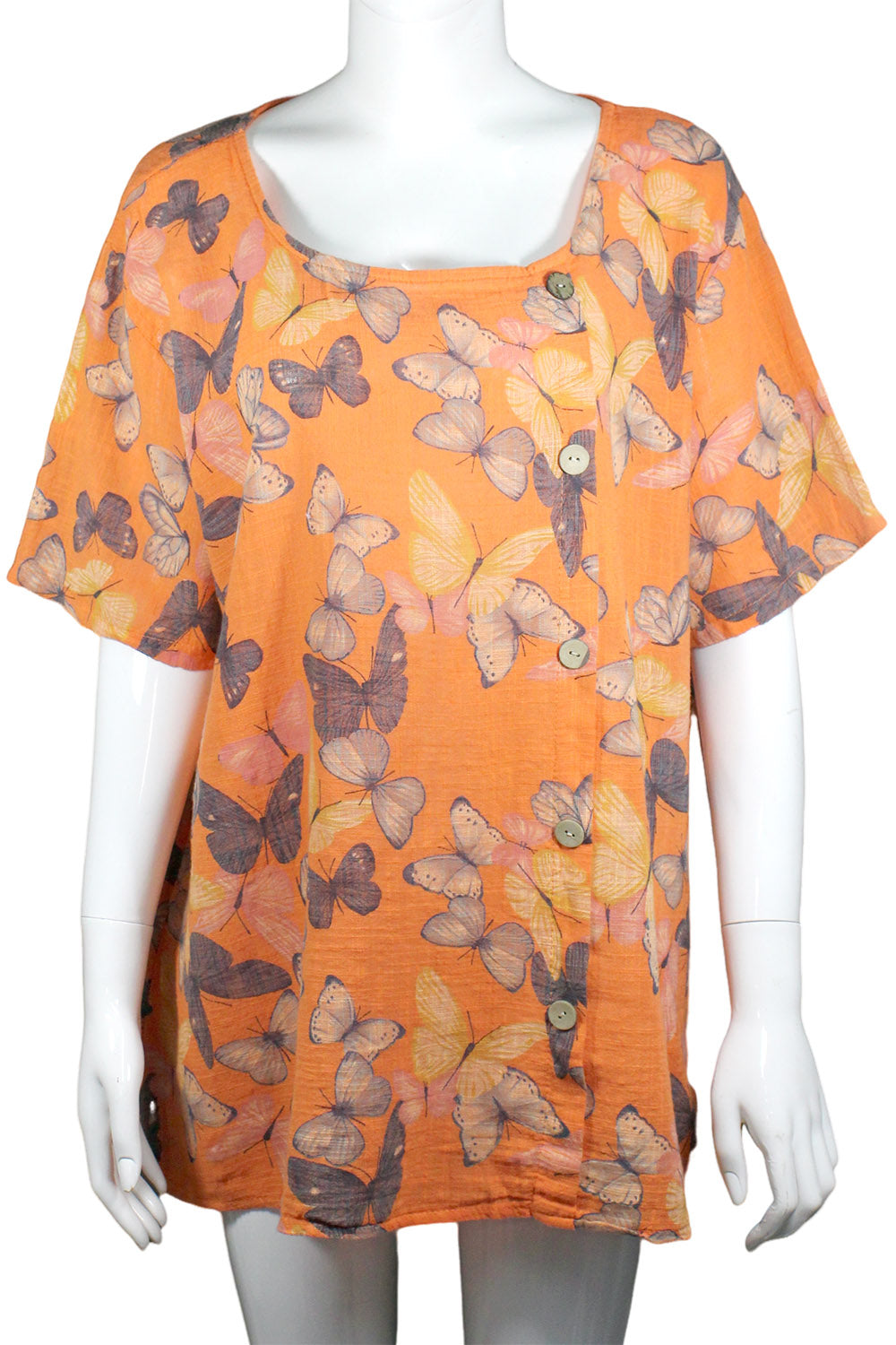 Butterfly print cotton tops with button details