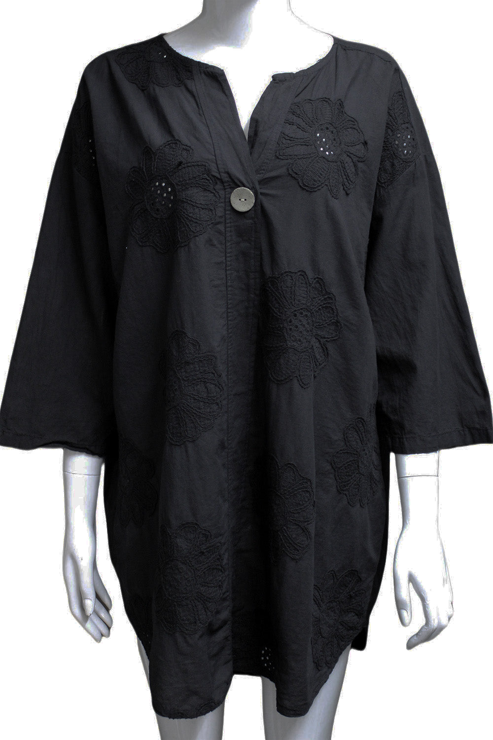 One button floral embroider long top