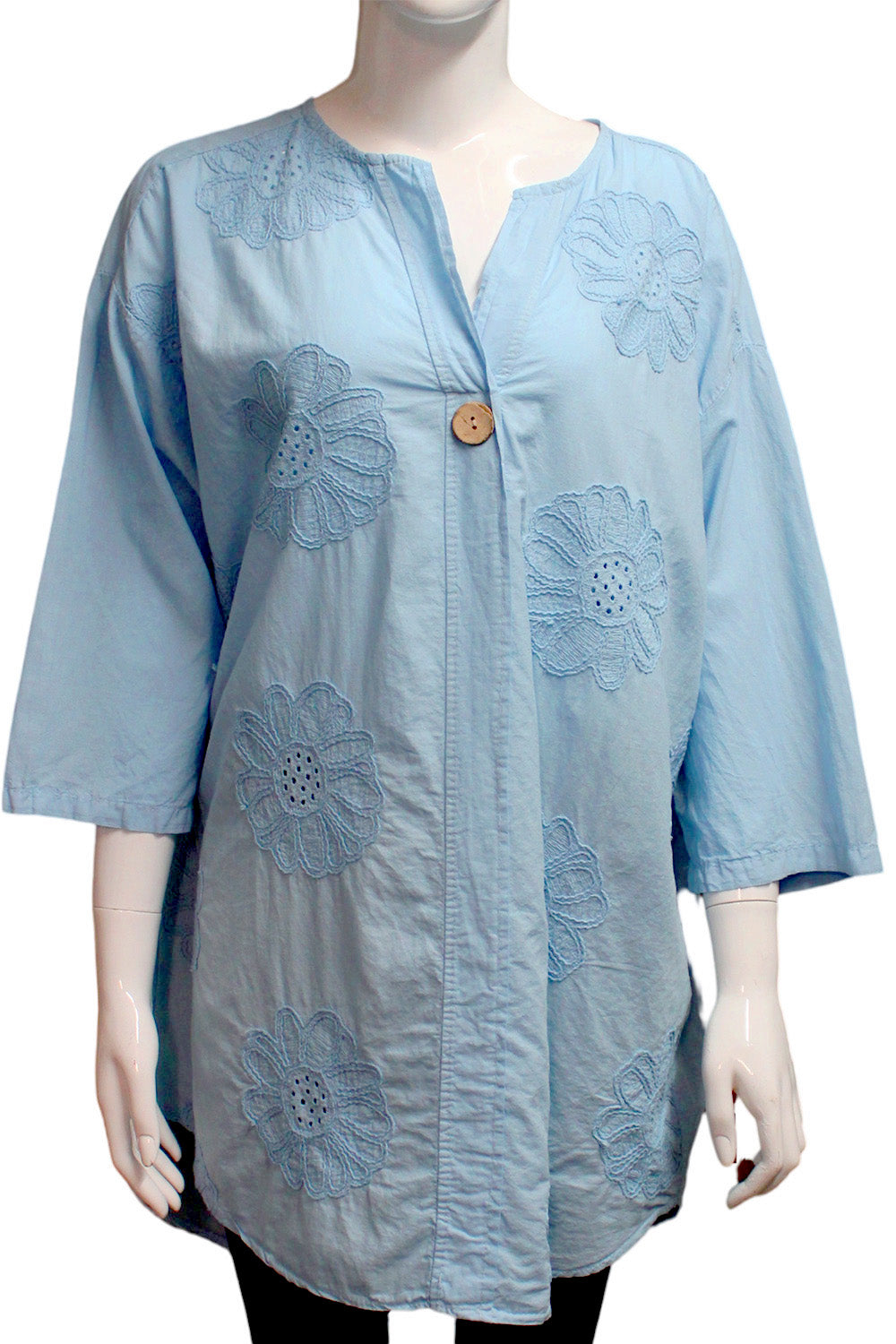 One button floral embroider long top