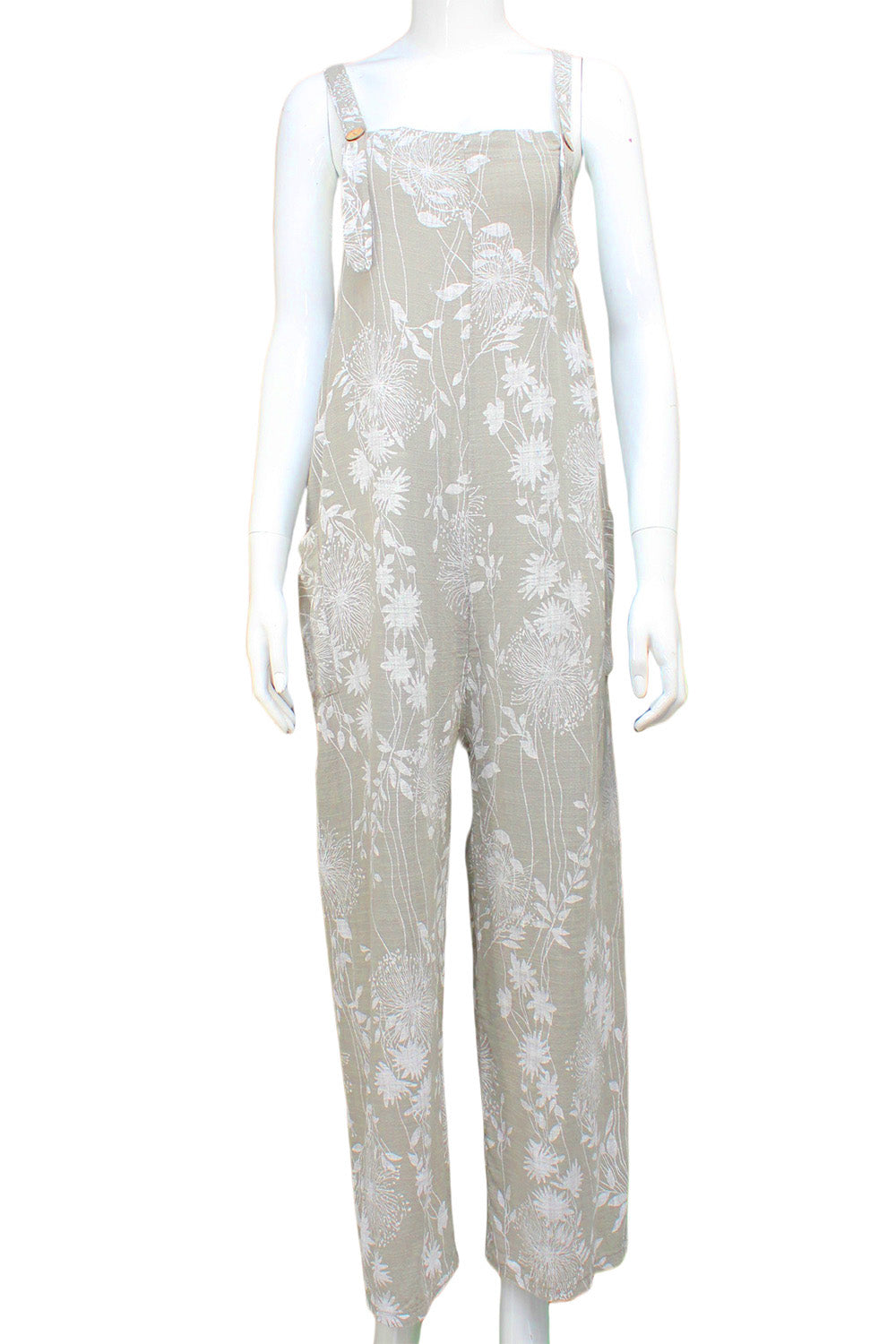 Dandelion print Cotton Dungarees with hidden pockets