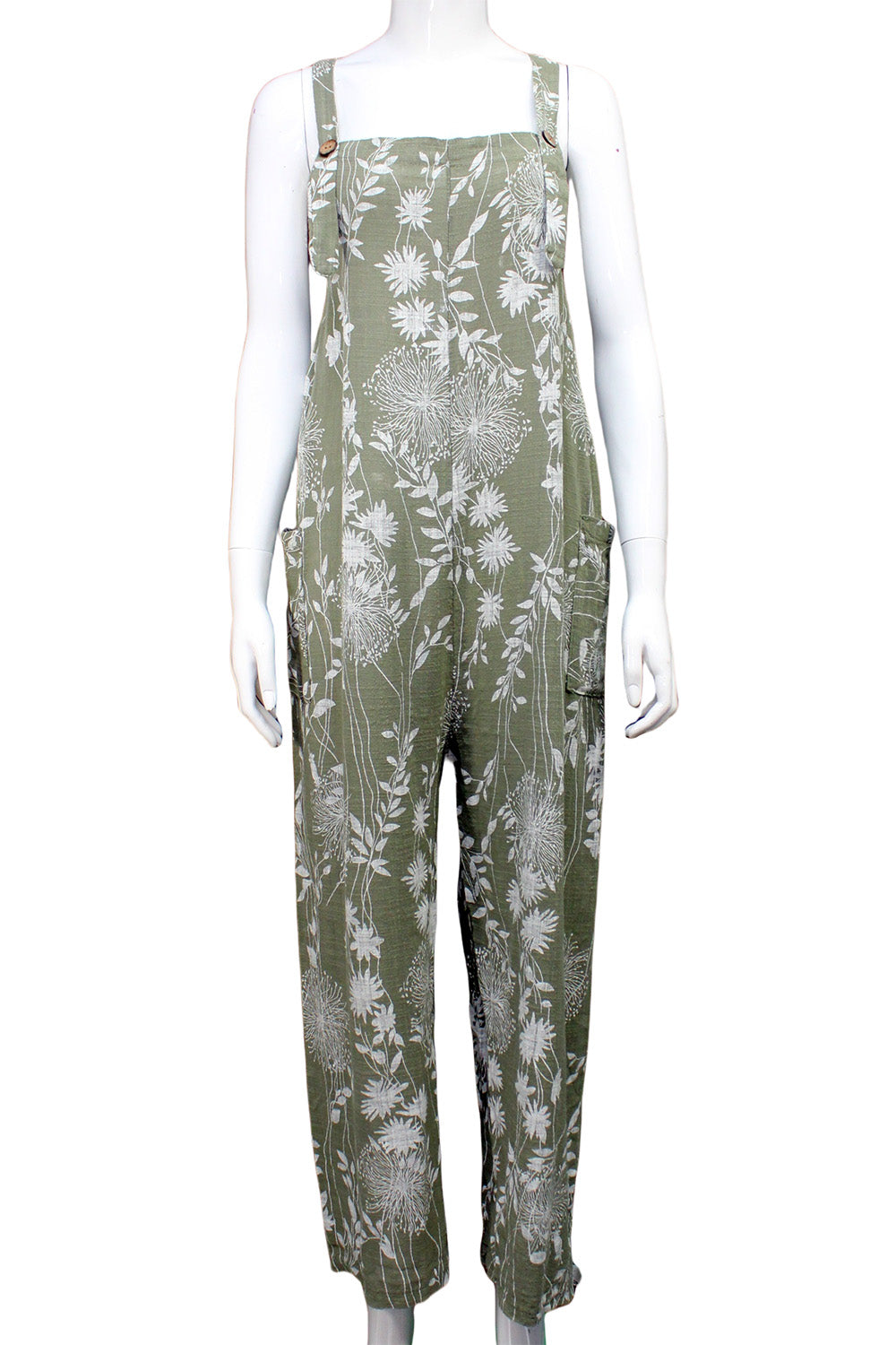 Dandelion print Cotton Dungarees with hidden pockets