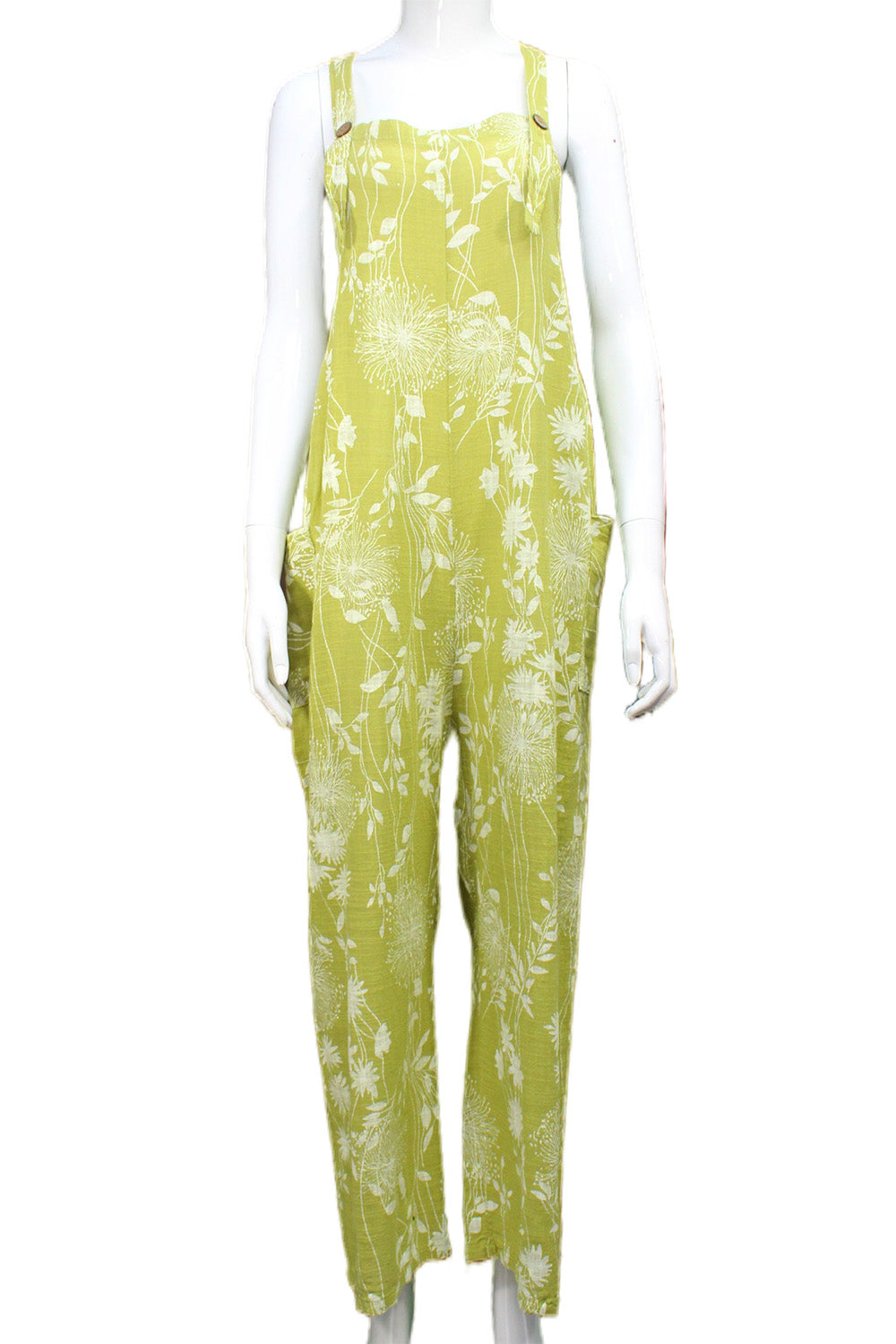 Dandelion print Cotton Dungarees with hidden pockets