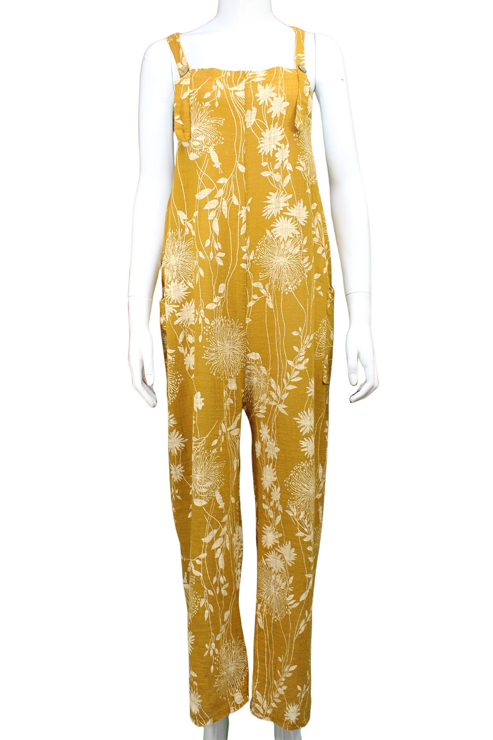 Dandelion print Cotton Dungarees with hidden pockets