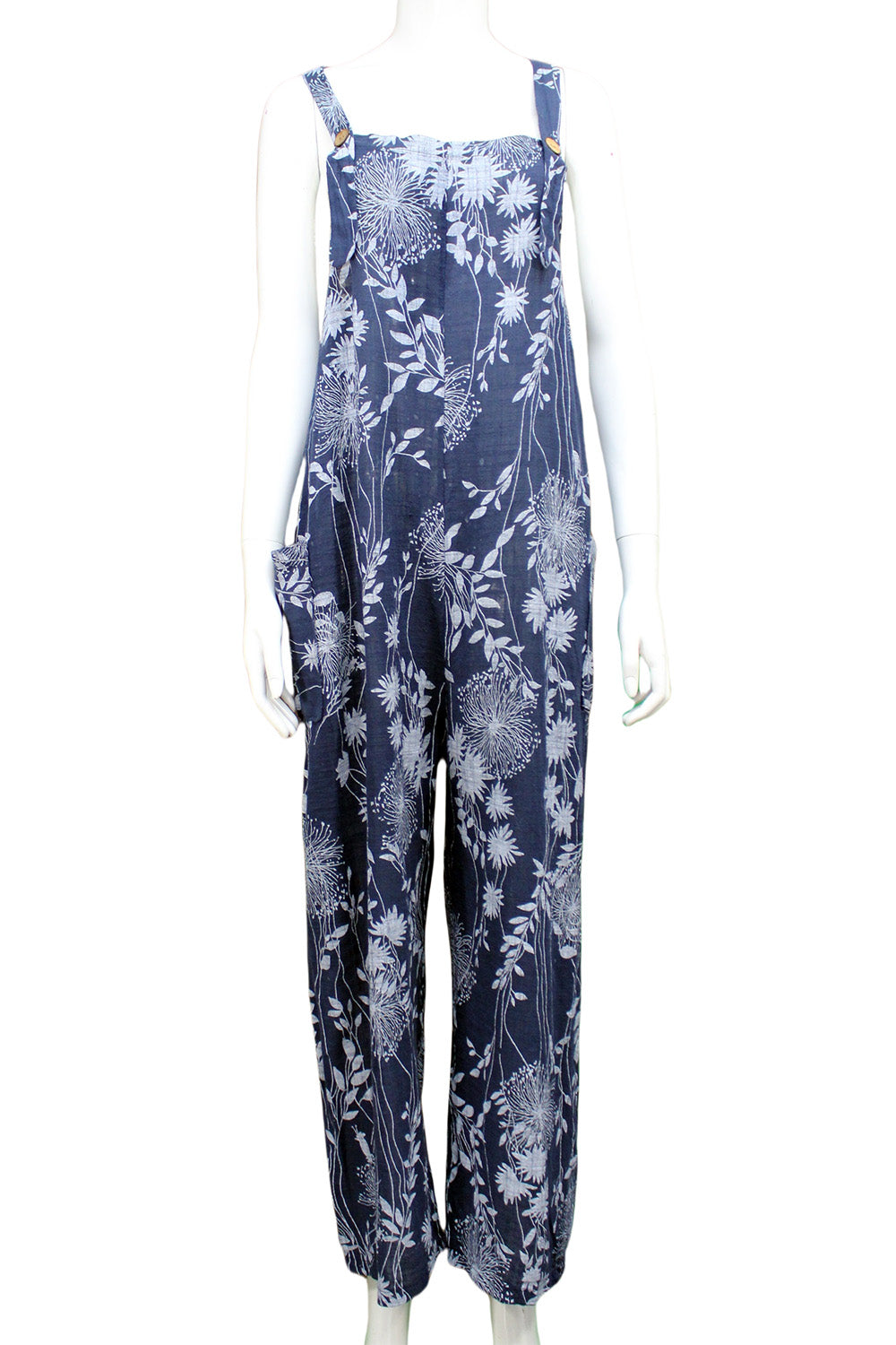 Dandelion print Cotton Dungarees with hidden pockets