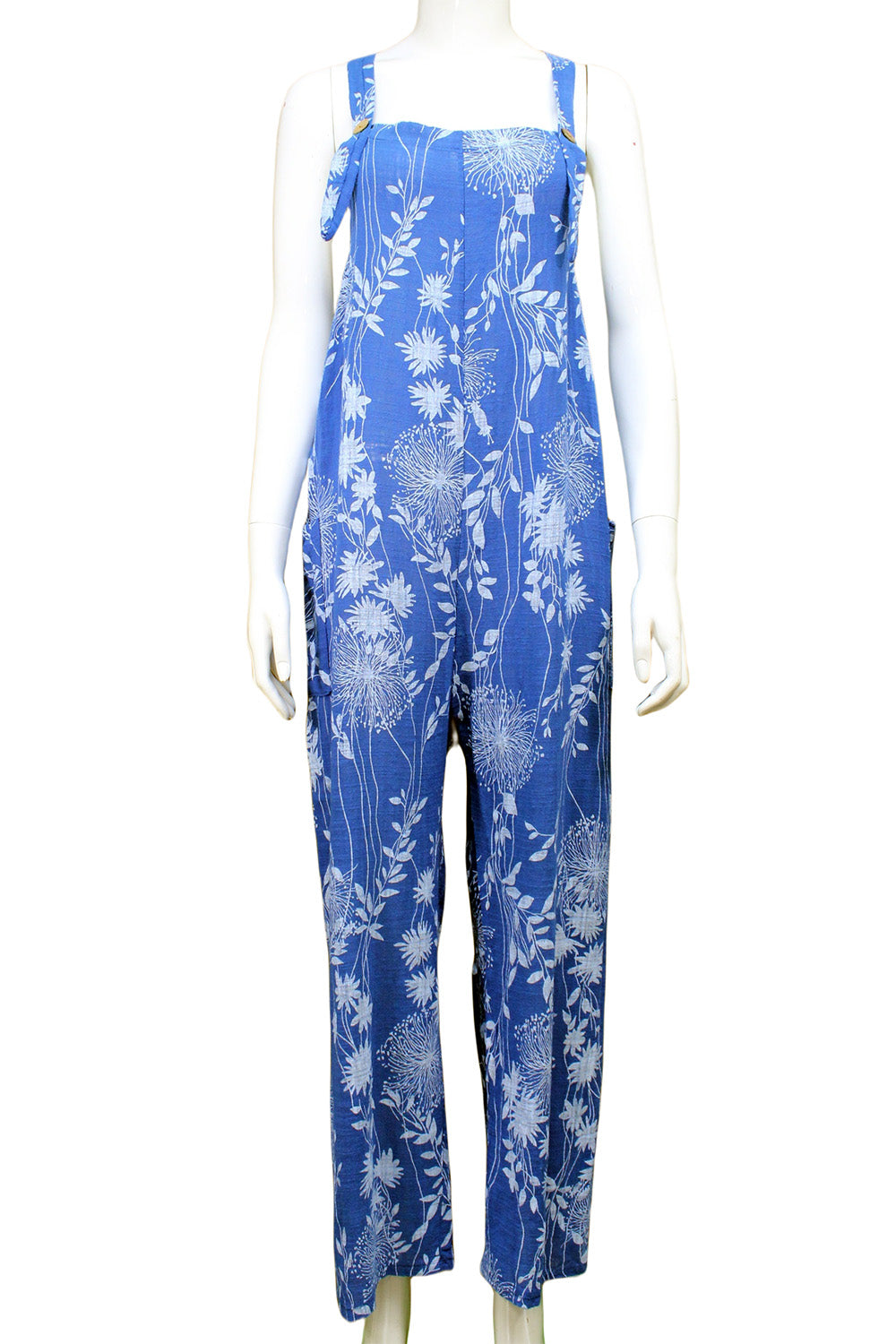 Dandelion print Cotton Dungarees with hidden pockets