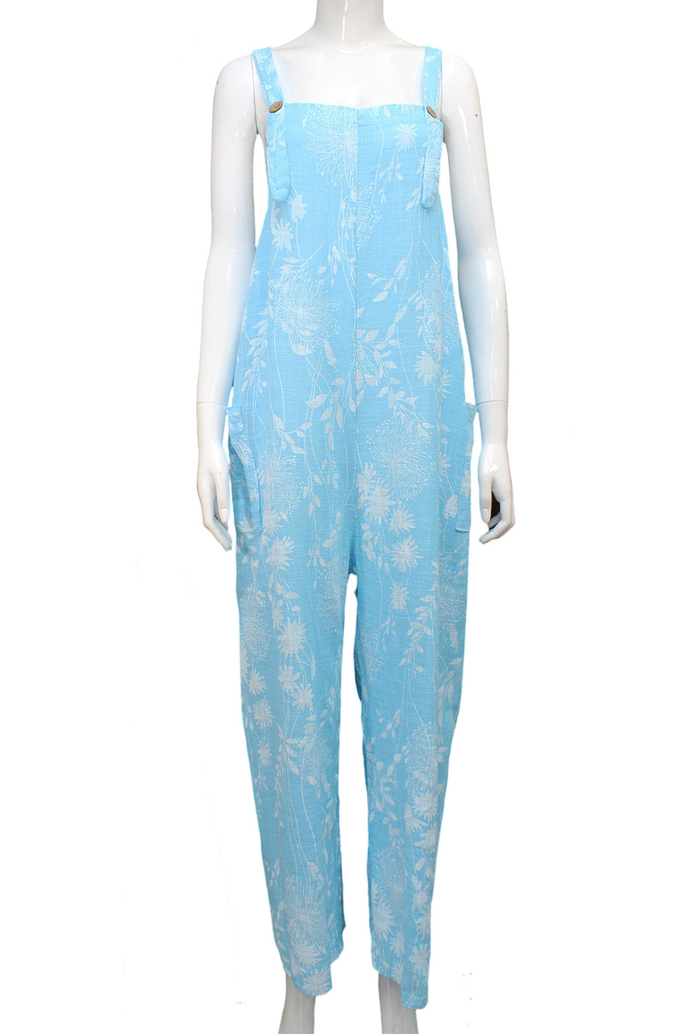 Dandelion print Cotton Dungarees with hidden pockets