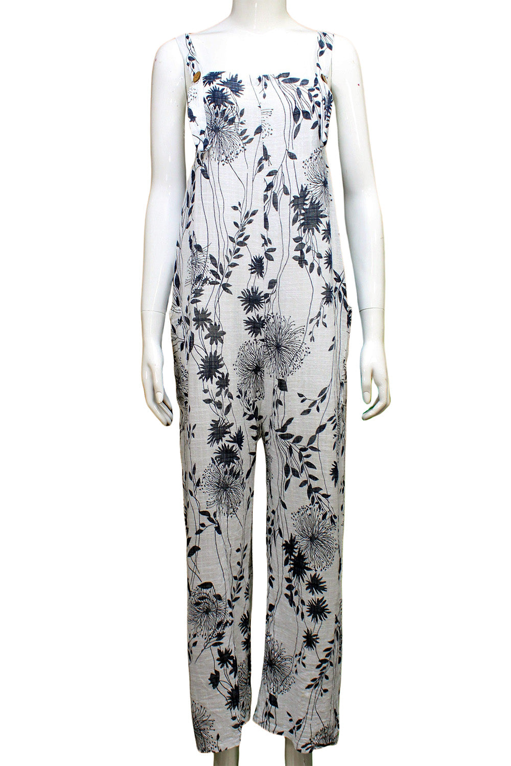 Dandelion print Cotton Dungarees with hidden pockets
