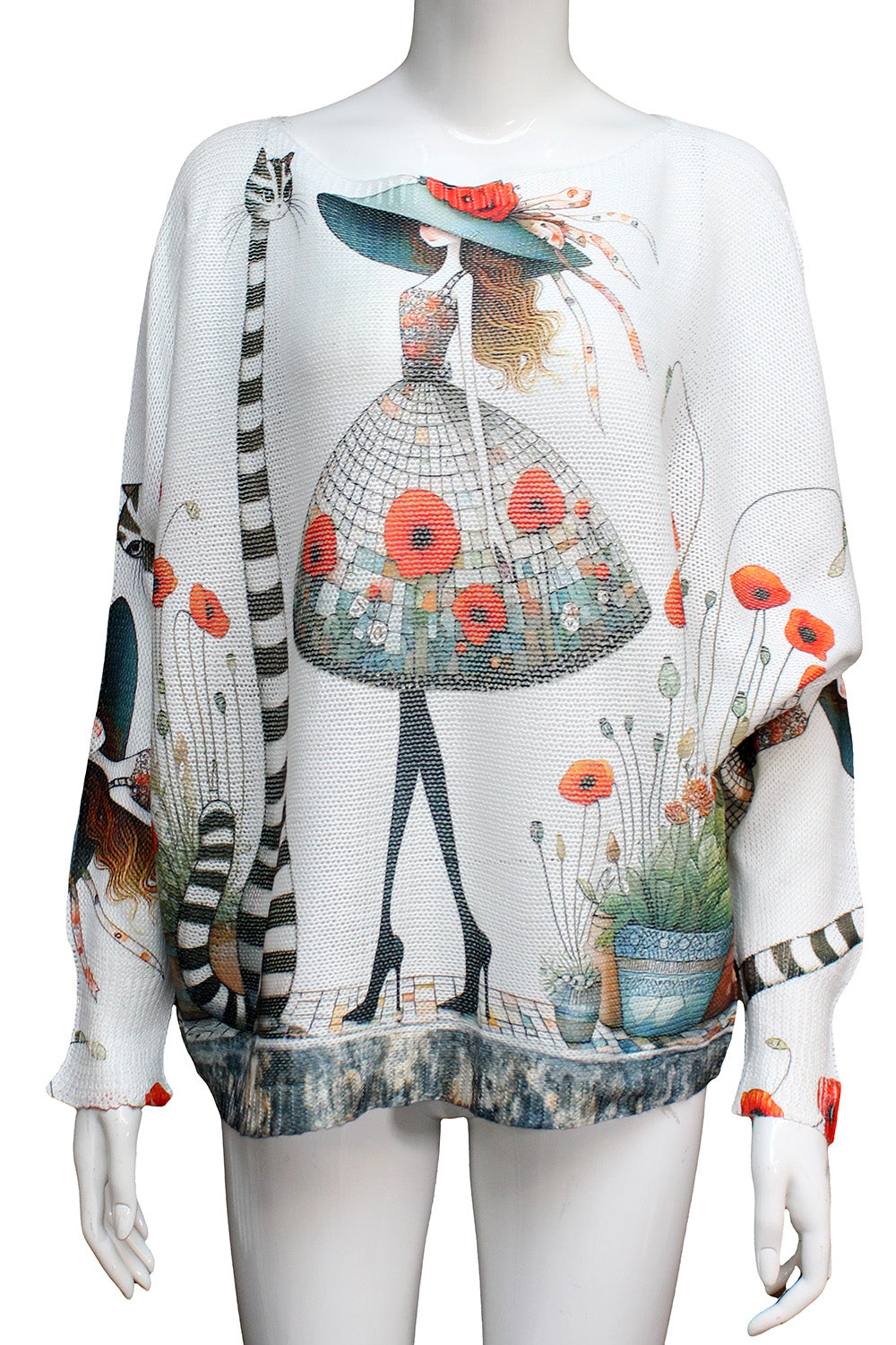 Lady with poppy cat top