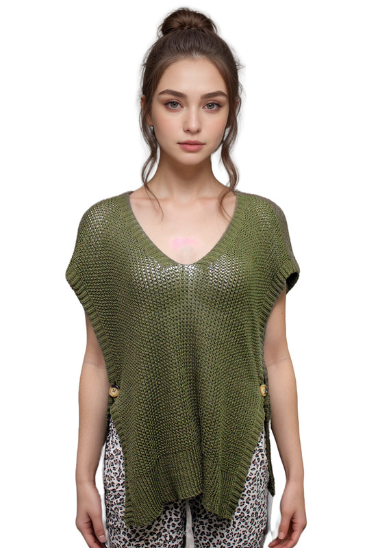 Knitted one button vest tank top