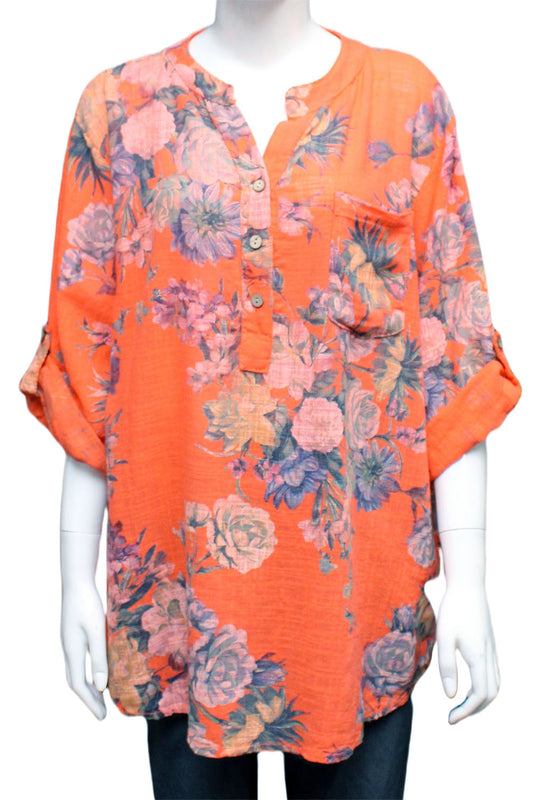 Flower Garden Print Long Sleeve Cotton Shirt