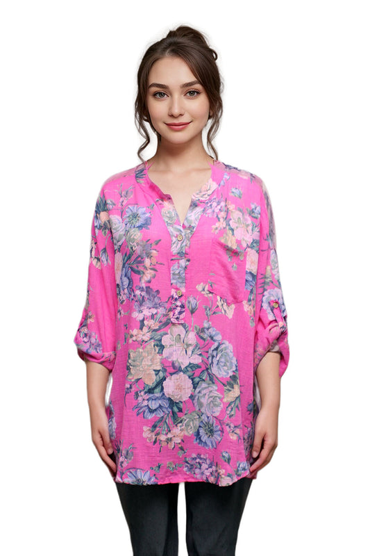 Flower Garden Print Long Sleeve Cotton Shirt