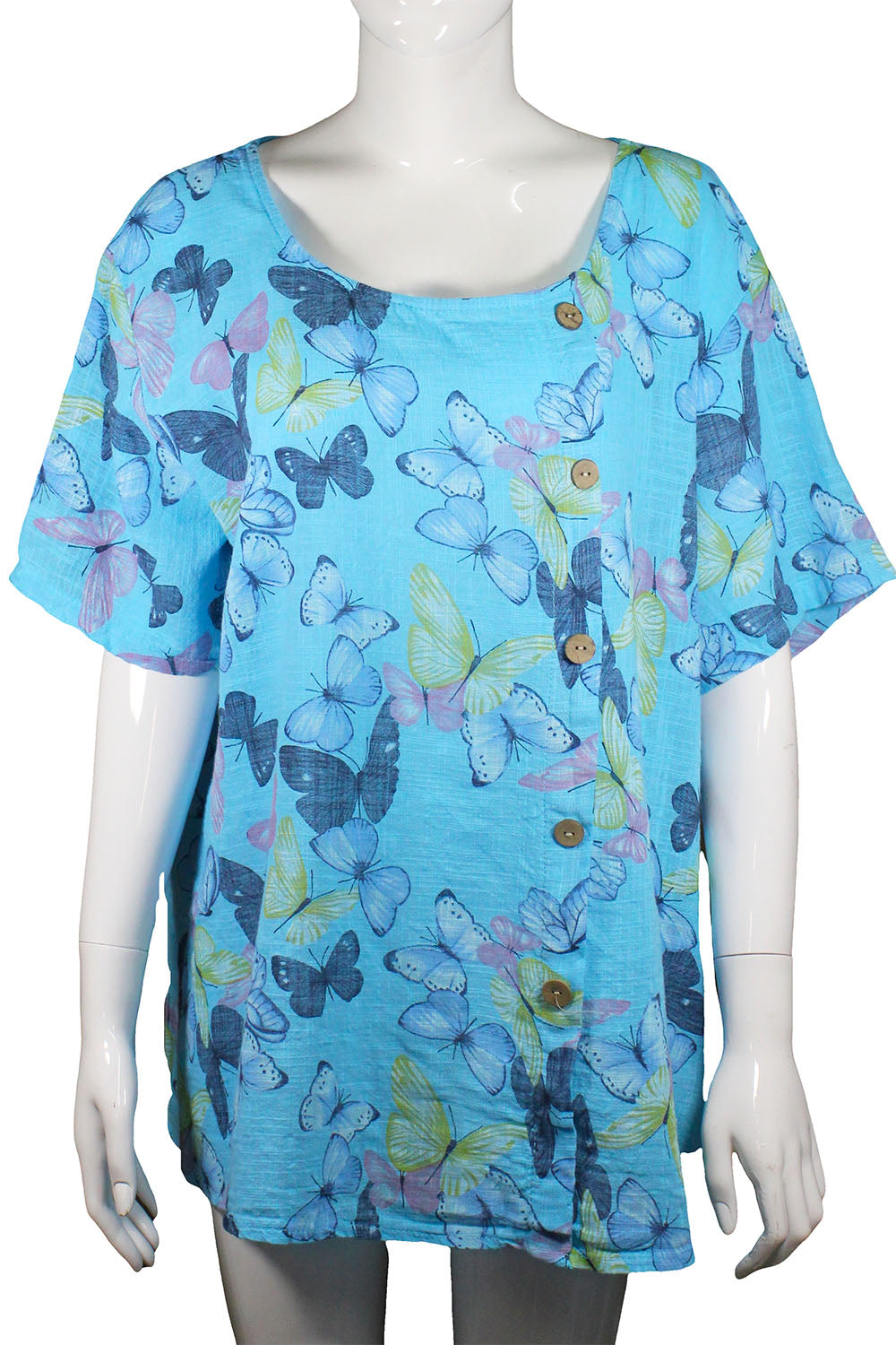 Butterfly print cotton tops with button details