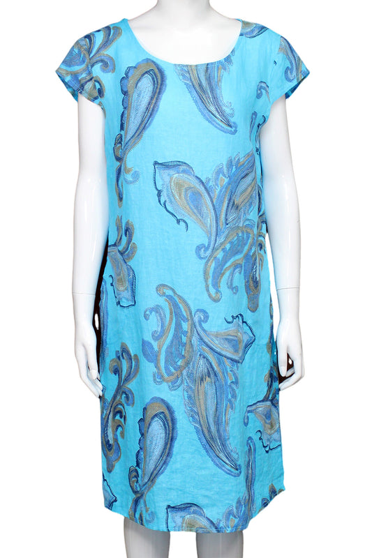 Linen Elasticated Sides Shift Paisley Pattern Midi Dress