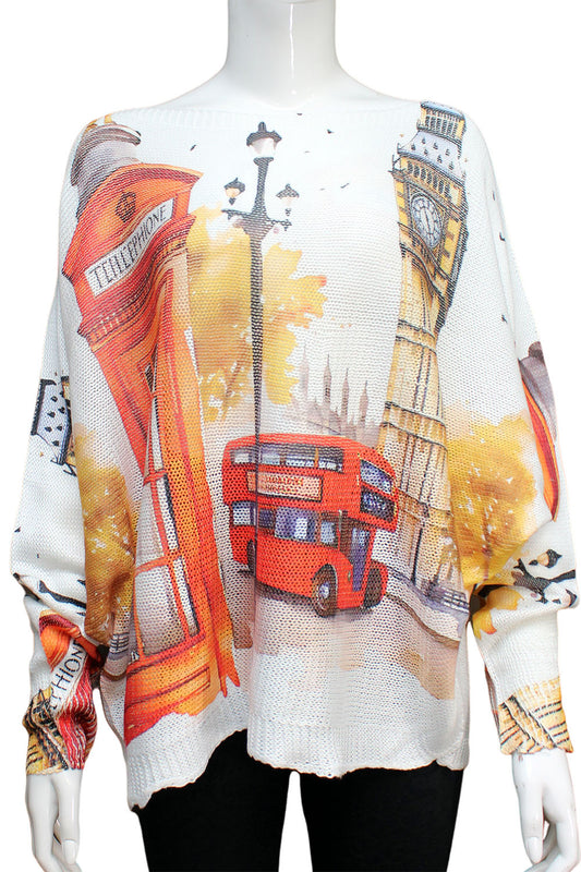 London print batwing top