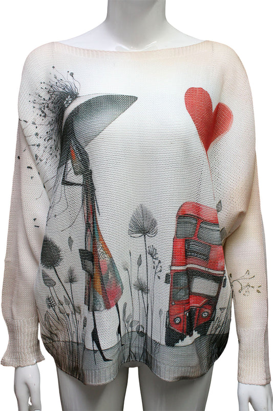 Lady with London Bus Print top