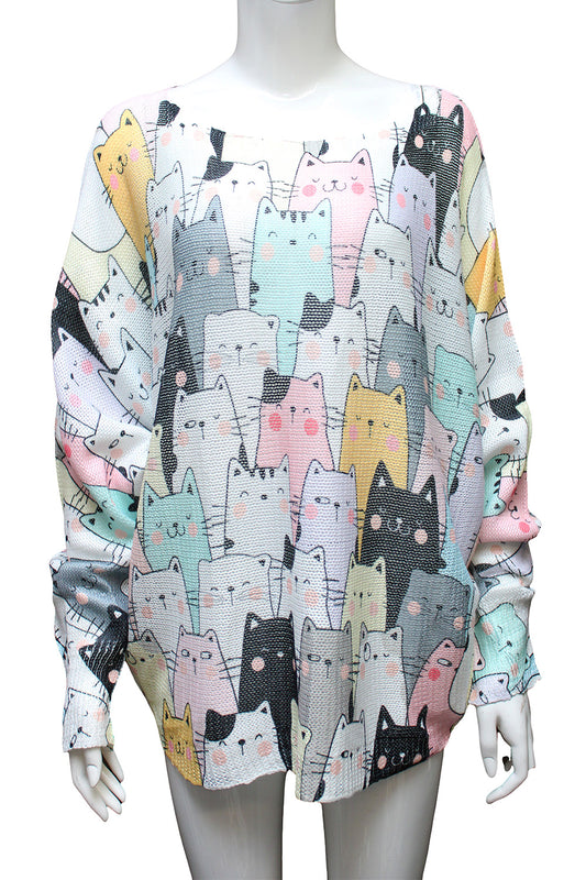Japanese cat print top